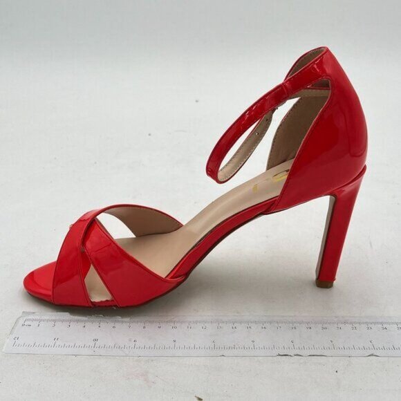 FSJ Red Peep Toe Sandals High Heels Pumps Cross Strap Two Piece Summer Shoes - Picture 2 of 8